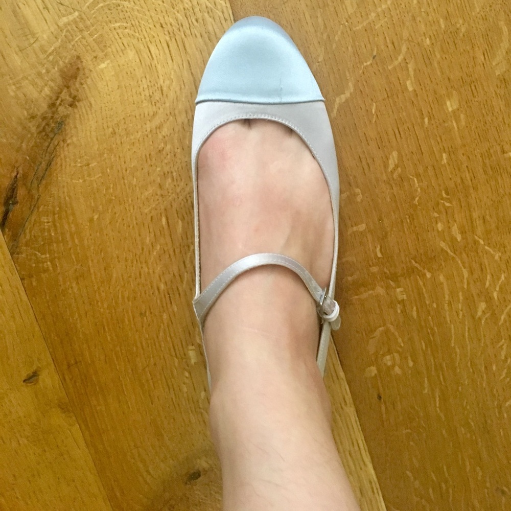 Pour La Victoire Blue Satin Ballet Flats Shoes